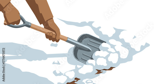 Person clearing snow with shovel in minimalist winter scene