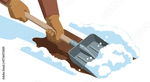 Snow shoveling in action winter cleanup with a detailed flat design