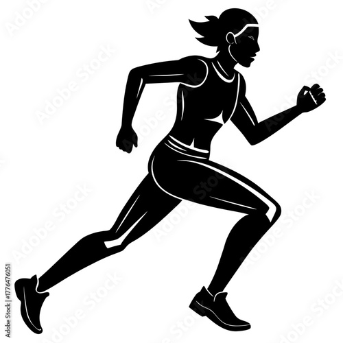 Dynamic black silhouette illustration of a person in mid stride conveying motion and athleticism