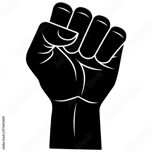 Powerful black silhouette illustration of a raised fist symbolizing strength and unity