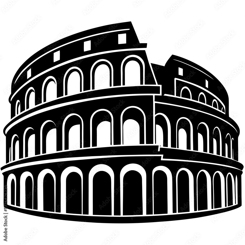 Fototapeta premium Striking black silhouette illustration of the ancient roman colosseum a historical architectural marvel