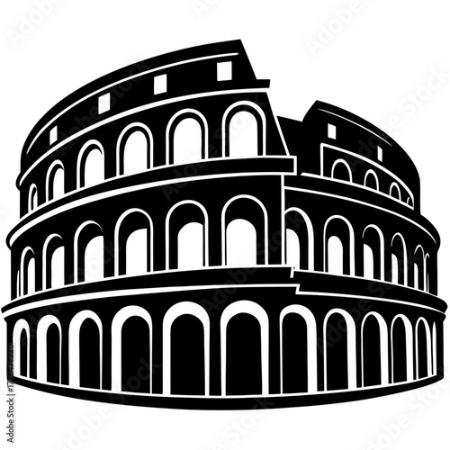 Striking black silhouette illustration of the ancient roman colosseum a historical architectural marvel