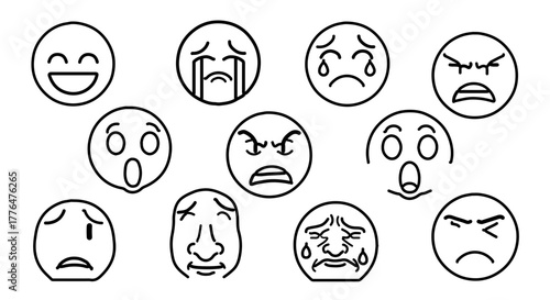 Collection of diverse facial expressions in black and white