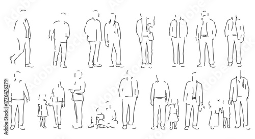 Architectural drawing of people figures, a simple sketch of human silhouettes