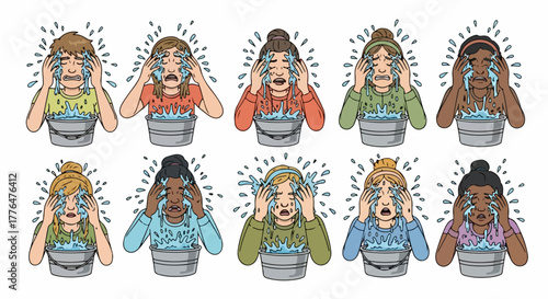 People splashing faces with water for emotional relief