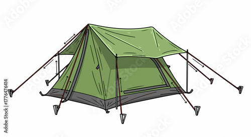 Camping tent with guy lines and stakes