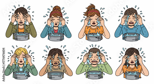 Children washing faces in cold water therapy