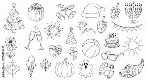 Collection of various holiday and celebration themed icons