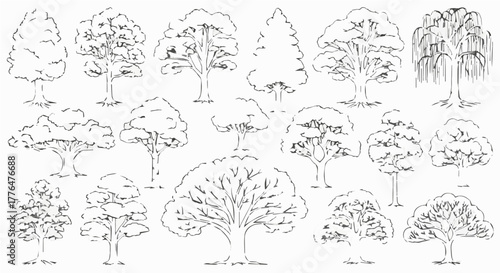 Collection of various tree silhouettes, showcasing different shapes and sizes