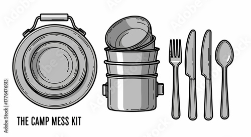 Camping mess kit with cutlery and bucket