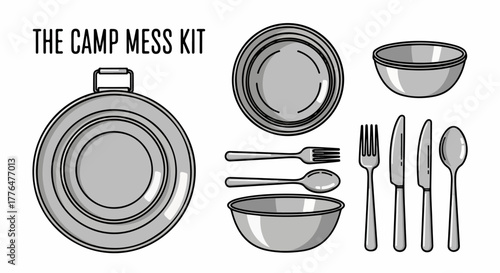 Camping mess kit with utensils and bowl