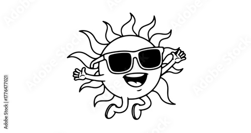 Cartoon sun character wearing sunglasses and smiling
