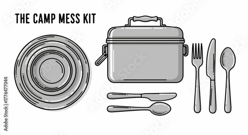 Camp mess kit with dishes and cutlery