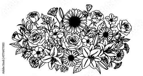 A beautiful bouquet of various flowers including roses, lilies, and sunflowers