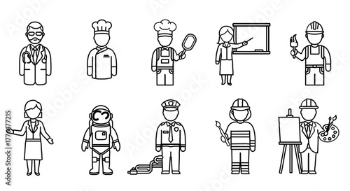 Outline illustration of various professions concept of career and job