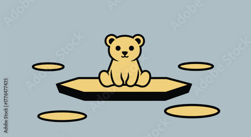 Cute polar bear on ice floe climate change vector illustration art editable vector