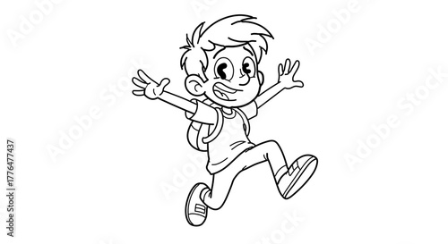 Excited schoolboy with backpack jumping for joy cheerful young student cartoon character
