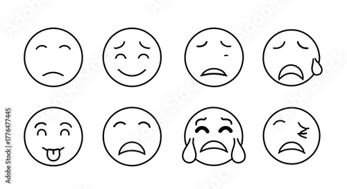 Set of simple emoticons with different expressions collection of cute face icons