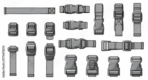 Buckles and straps collection in gray color