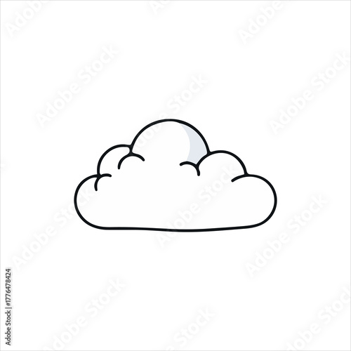 Simple cartoon illustration of a fluffy white cloud floating against a clean white background.