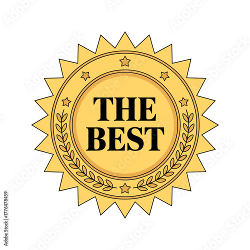Golden Seal of Excellence with Star and Laurel Emblems Celebrating the Highest Quality and Best Performance isolated on white