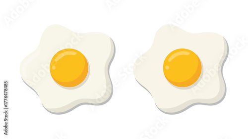 Two Fried Eggs on a White Background Ready to be Served for Breakfast or Lunch Meal Preparation