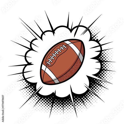 American Football Illustration with Comic Book Style Explosion Perfect for Sports Themes and Graphic Designs with Dynamic Energy