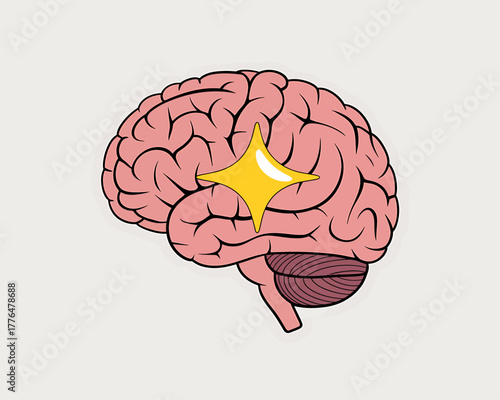 Illustration of a Brain with a Shining Star Symbolizing Insight and Intelligence Boost for Cognitive Enhancement