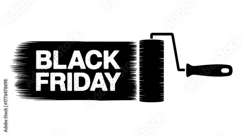 Black Friday Sale Advertisement with Paint Roller Creative Design Promotional Event Discount Shopping Announcement Commercial Offer Limited Time Only