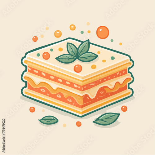 Pixel Art Lasagna Stack With Cheese And Herbs In A Light Yellow Background
