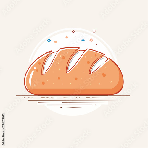 Golden Brown Loaf of Bread with Score Marks Against a Soft Peach Background with Subtle Circular Accents and Shadow Detail