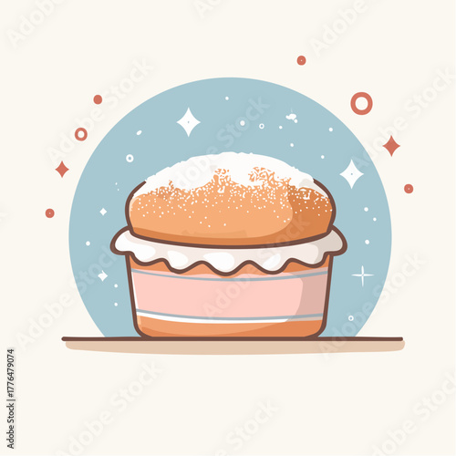 Sweet Pastry with Whipped Cream and Powdered Sugar in a Pink Cupcake Liner with Sparkling Accents