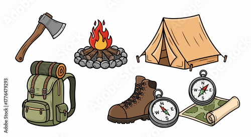 Camping gear collection with transparent background