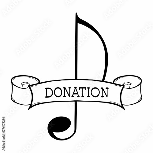 Donation symbol with a musical note and decorative ribbon  
