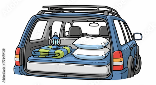 Packed car with camping gear for road trip