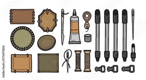 Leather crafting tools and materials collection