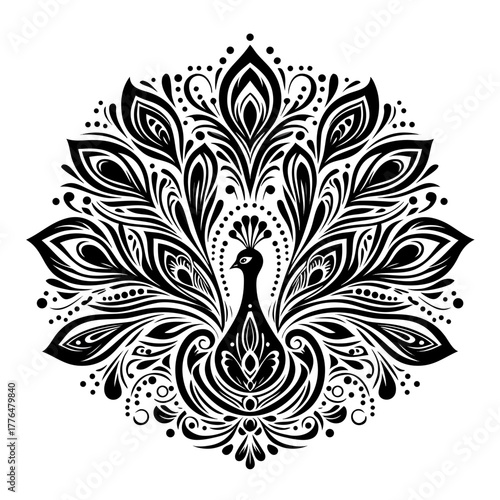 Elegant peacock illustration for textile design, invitations, and branding with a luxurious, sophisticated style