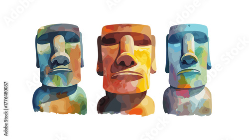 Moai Statues. Moai Statues hand drawn watercolor illustration