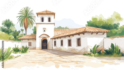 Larco Museum. Larco Museum hand drawn watercolor illustration