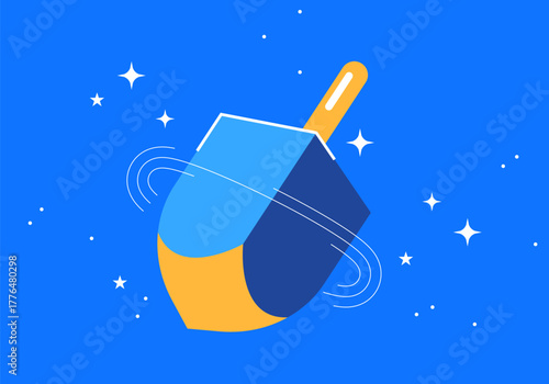 Dreidel for Hanukkah Jewish holiday. Hanukkah design. Dreidel holiday blue design