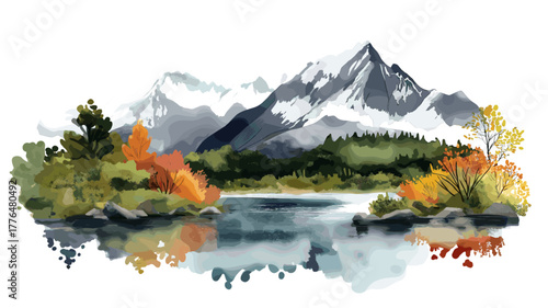 Tierra del Fuego National Park. Tierra del Fuego National Park hand drawn watercolor illustration
