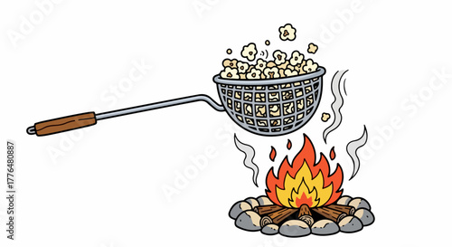 Popcorn cooking over campfire with smoke