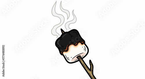 Burnt marshmallow on stick with transparent background