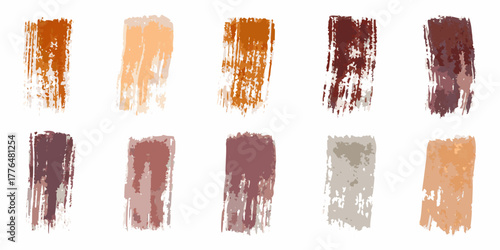 Collection of ten vertical abstract paint brush strokes in earthy tones and muted colors