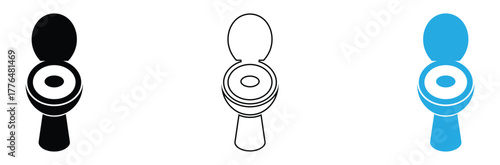 Clean modern toilet icons in black outline and blue for sanitation and hygiene concepts