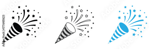 Festive party poppers exploding with confetti and stars, perfect for celebrations, joy, and memorable events