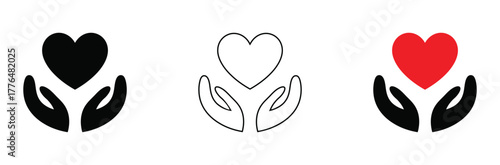 Caring hands cradling a heart symbol, representing love, support, and compassion in a clean, modern design