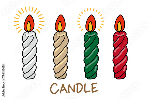 カラフルなキャンドルの手描きイラスト