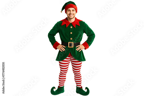 Man dressed as an elf. Fun Santa’s helper look.