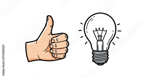A hand giving a thumbs up next to a glowing lightbulb sketch